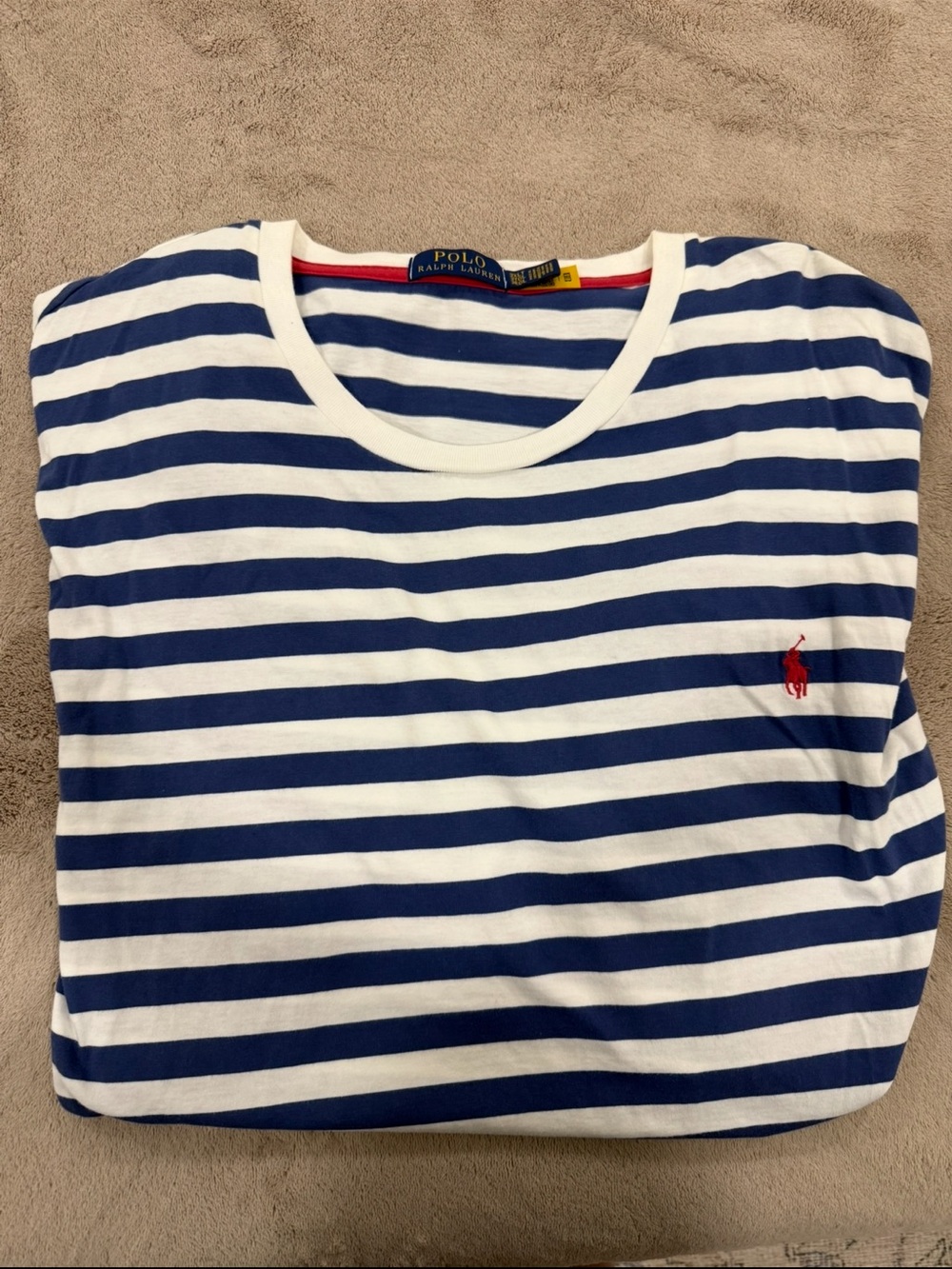 Ralph Lauren Men 3XLT White & Navy Striped Short-Sleeve Tee with Red Pony - Picture 2 of 4